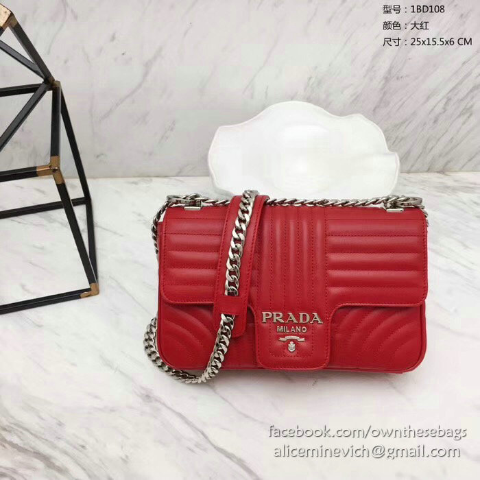 Prada Diagramme Leather Shoulder Bag Red 1BD108