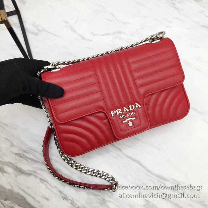 Prada Diagramme Leather Shoulder Bag Red 1BD108