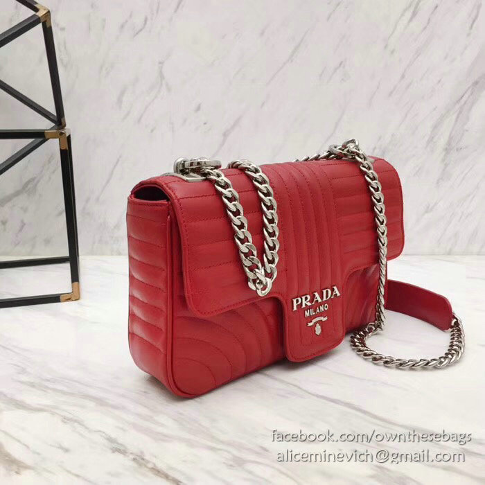 Prada Diagramme Leather Shoulder Bag Red 1BD108