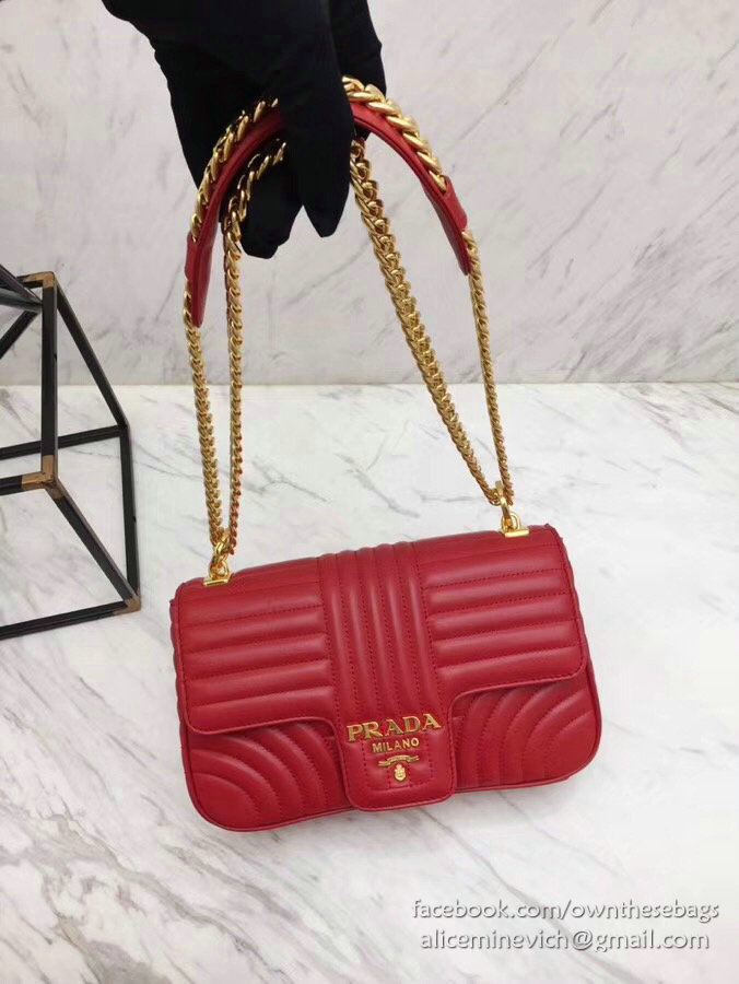 Prada Diagramme Leather Shoulder Bag Red 1BD108