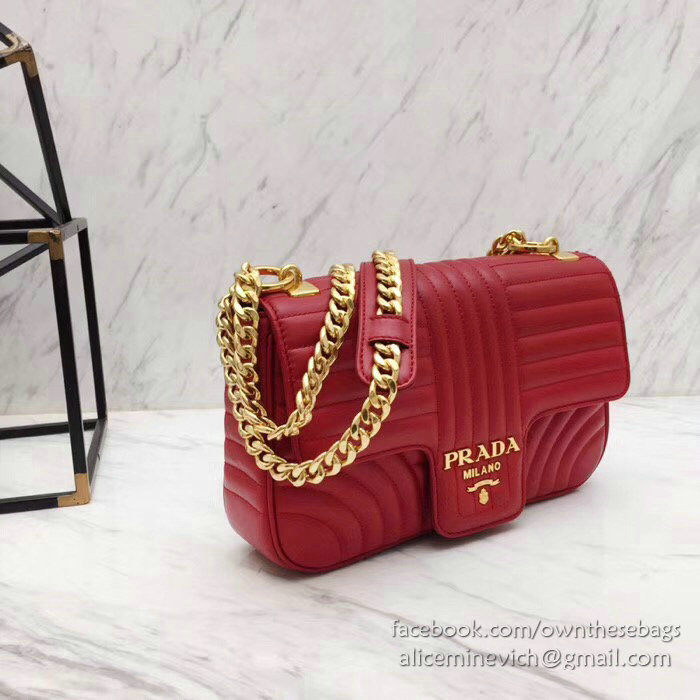 Prada Diagramme Leather Shoulder Bag Red 1BD108