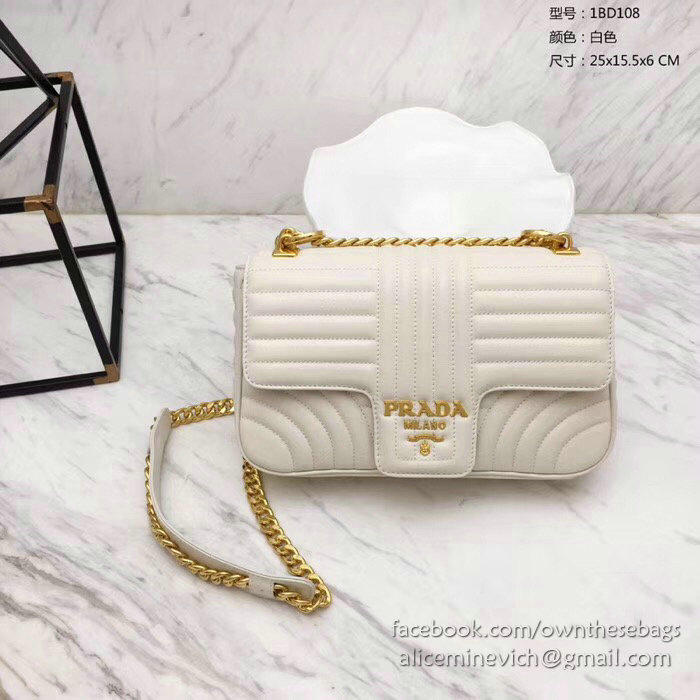 Prada Diagramme Leather Shoulder Bag White 1BD108