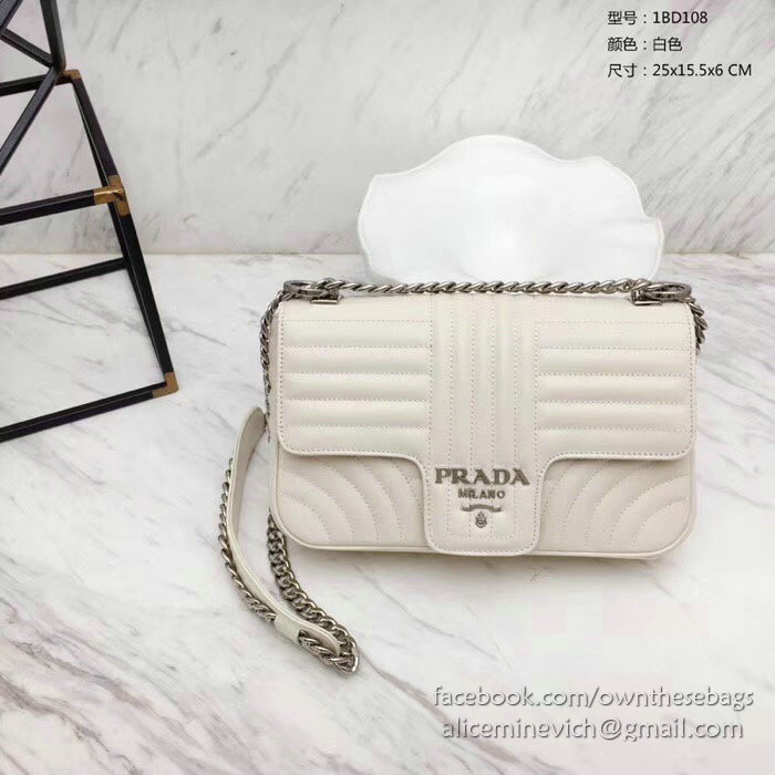 Prada Diagramme Leather Shoulder Bag White 1BD108