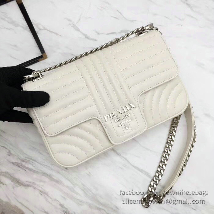 Prada Diagramme Leather Shoulder Bag White 1BD108