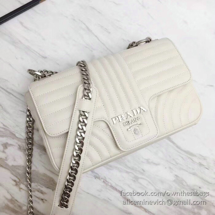 Prada Diagramme Leather Shoulder Bag White 1BD108