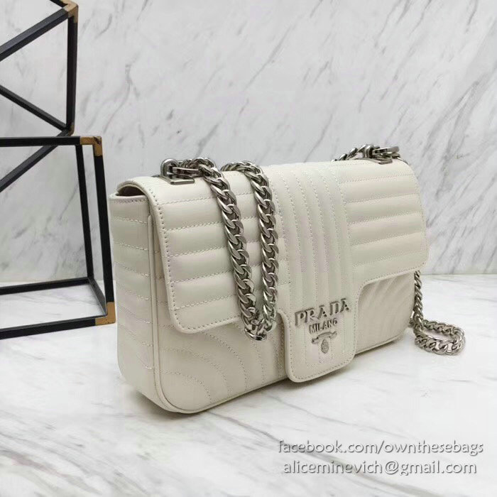 Prada Diagramme Leather Shoulder Bag White 1BD108