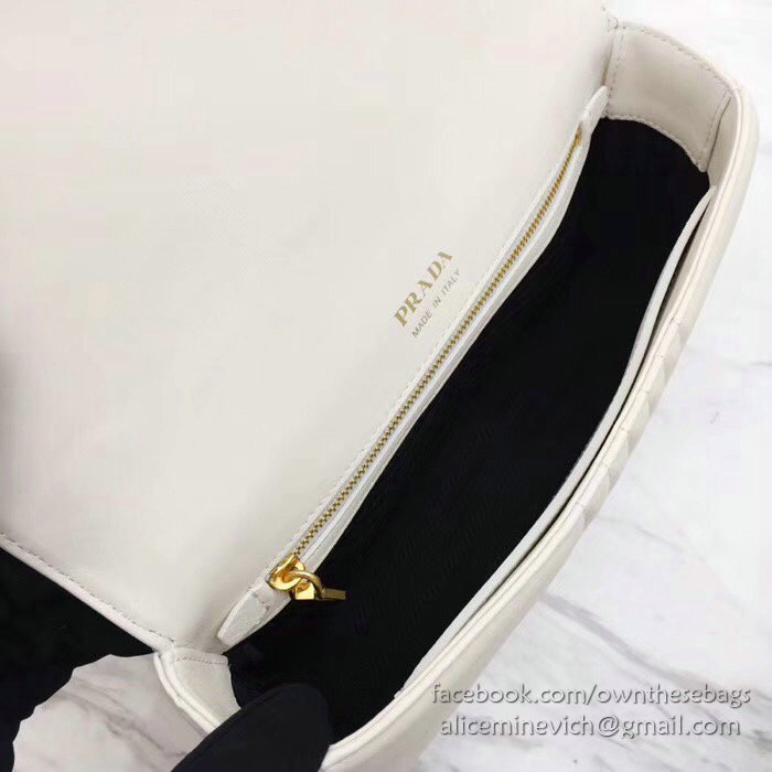 Prada Diagramme Leather Shoulder Bag White 1BD108