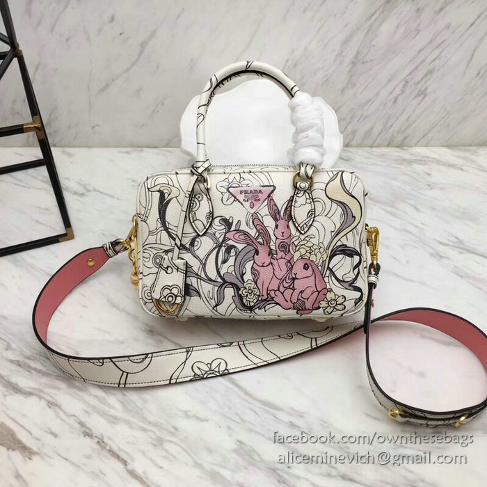 Prada Diagramme Printed Leather Handbag 1BB113