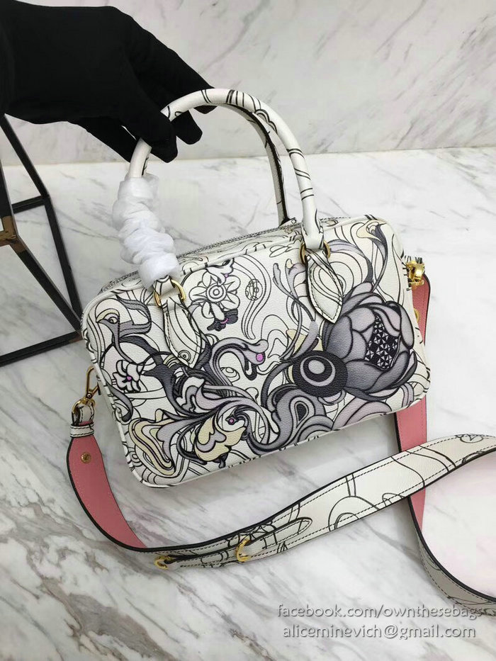 Prada Diagramme Printed Leather Handbag 1BB113