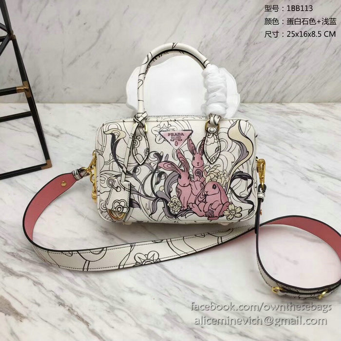 Prada Diagramme Printed Leather Handbag 1BB113