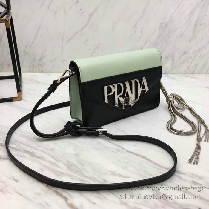 Prada Leather Shoulder Bag Black and Green 1BD101