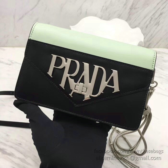 Prada Leather Shoulder Bag Black and Green 1BD101