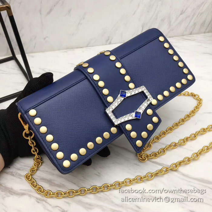 Prada Leather Shoulder Bag Blue 1BF078