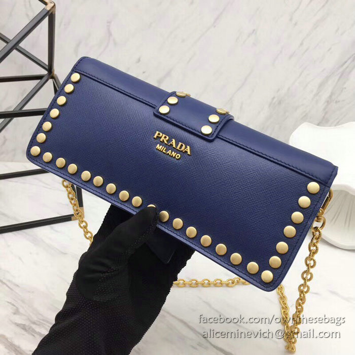 Prada Leather Shoulder Bag Blue 1BF078