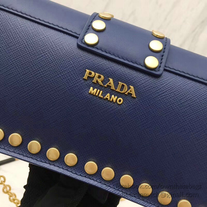 Prada Leather Shoulder Bag Blue 1BF078