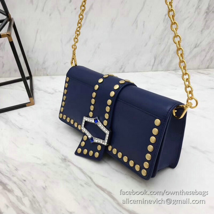 Prada Leather Shoulder Bag Blue 1BF078