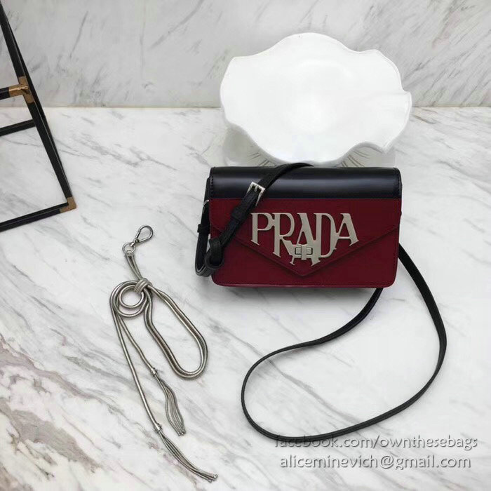 Prada Leather Shoulder Bag Red and Black 1BD101