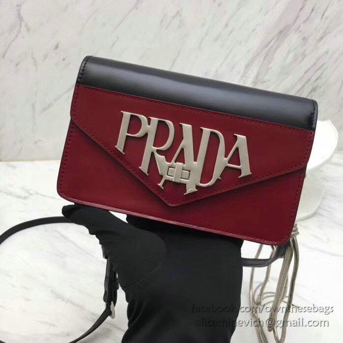 Prada Leather Shoulder Bag Red and Black 1BD101