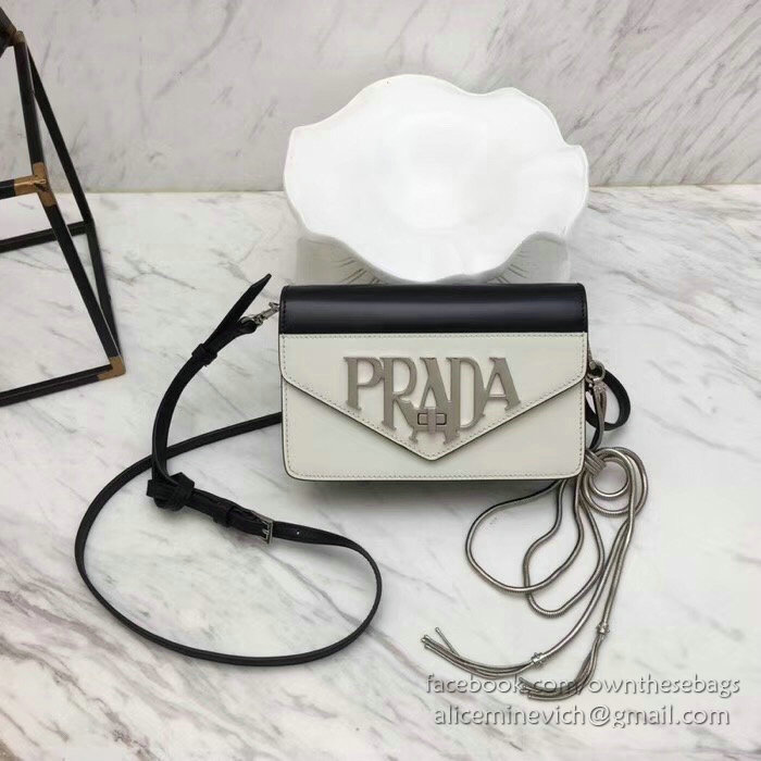 Prada Leather Shoulder Bag White and Black 1BD101