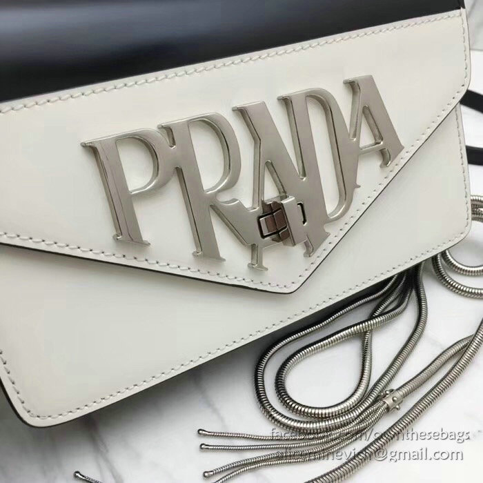 Prada Leather Shoulder Bag White and Black 1BD101