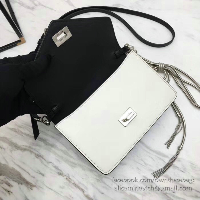 Prada Leather Shoulder Bag White and Black 1BD101