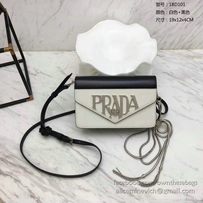 Prada Leather Shoulder Bag White and Black 1BD101