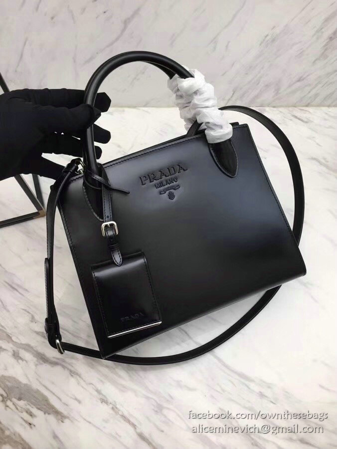 Prada Monochrome Calf Leather Bag Black 1BA156