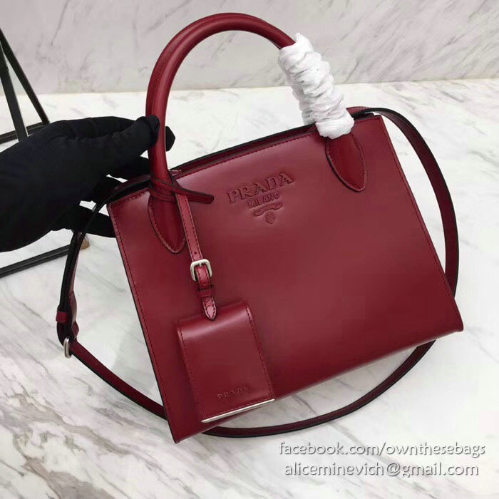 Prada Monochrome Calf Leather Bag Red 1BA156