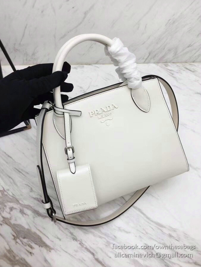 Prada Monochrome Calf Leather Bag White 1BA156