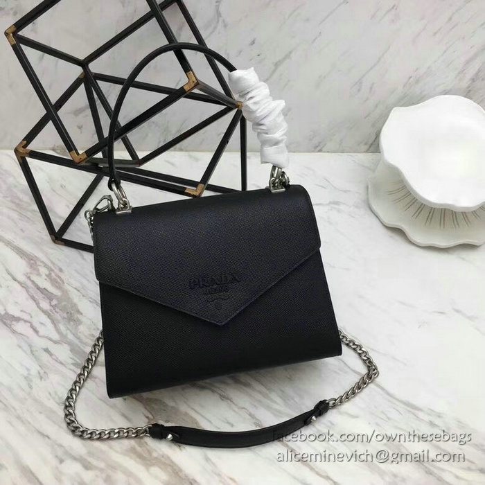 Prada Monochrome Saffiano Leather Bag Black 1BA126