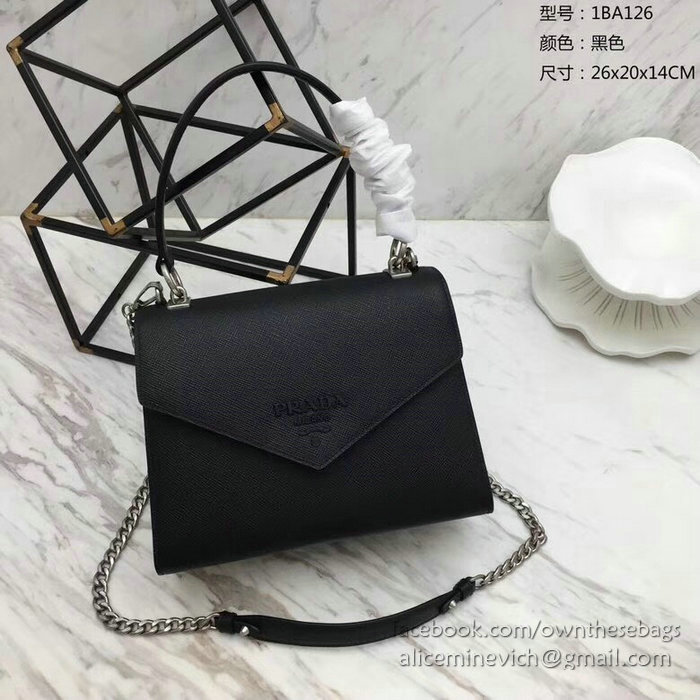 Prada Monochrome Saffiano Leather Bag Black 1BA126