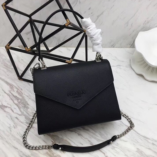 Prada Monochrome Saffiano Leather Bag Black 1BA126