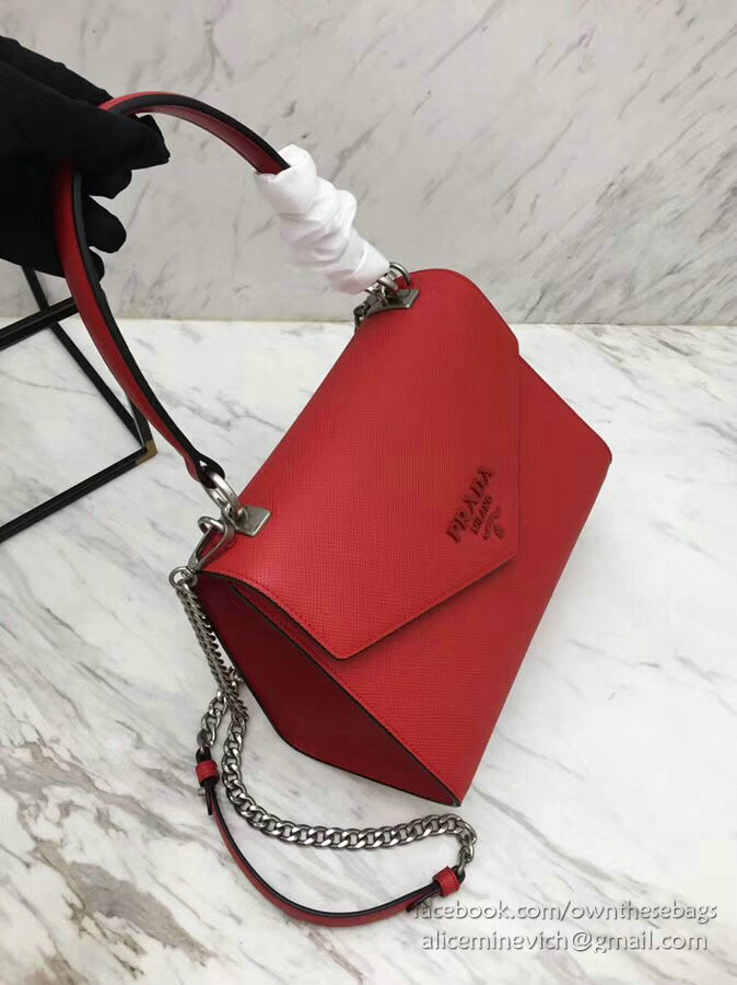 Prada Monochrome Saffiano Leather Bag Red 1BA126