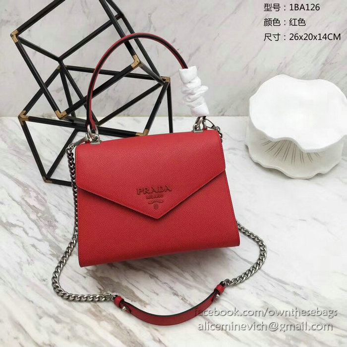 Prada Monochrome Saffiano Leather Bag Red 1BA126