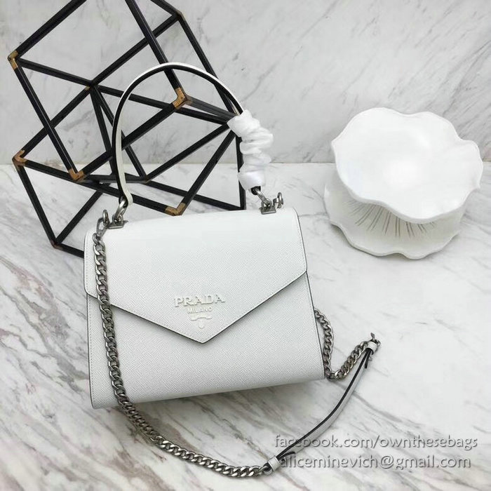 Prada Monochrome Saffiano Leather Bag White 1BA126