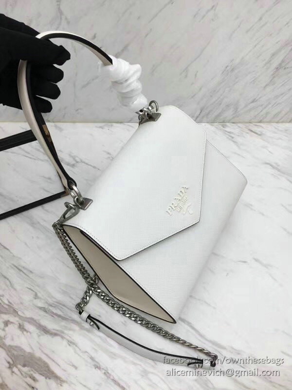 Prada Monochrome Saffiano Leather Bag White 1BA126