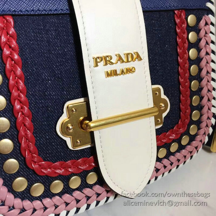 Prada Pionniere Calf Leather and Denim Bag Blue 1BD074