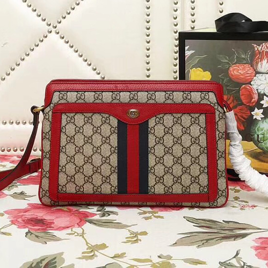 Gucci GG Supreme Medium Shoulder Bag Red 523354