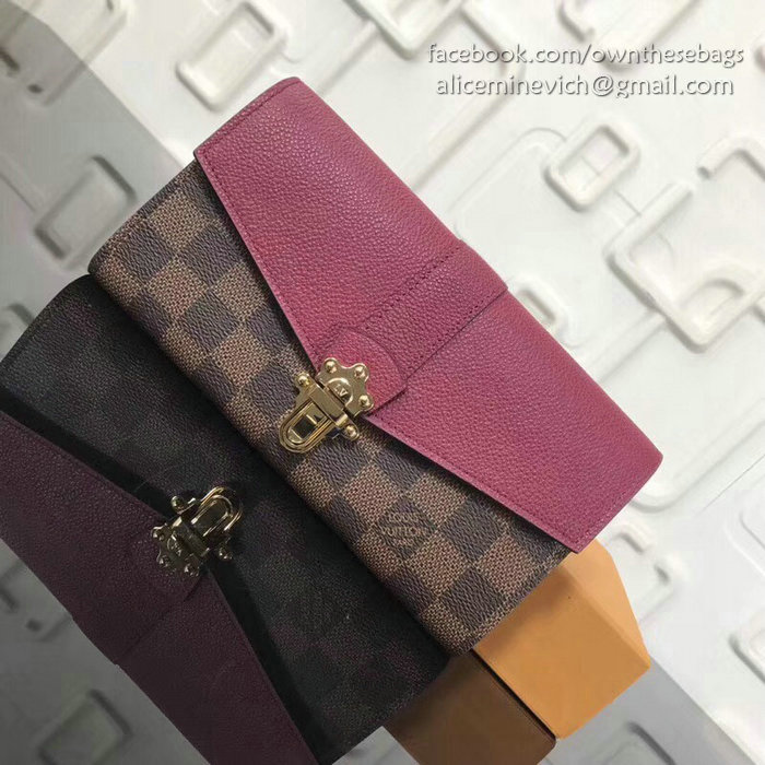 Louis Vuitton Damier Ebene Canvas Clapton Wallet Burgundy N64449