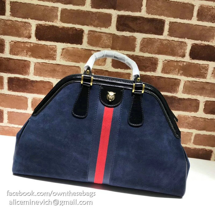 Gucci Re(Belle) Suede Large Top Handle Bag Blue 515937