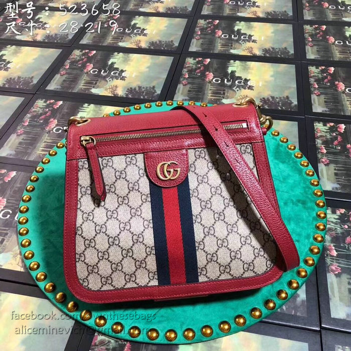 Gucci GG Canvas Shoulder Bag Red 523658