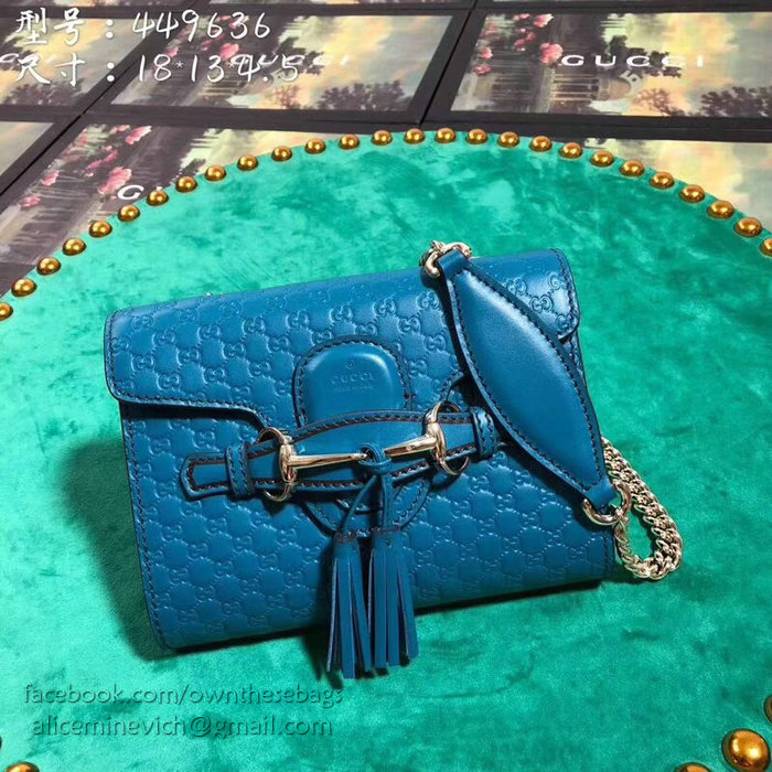 Gucci GG Guccissima Leather Mini Emily Crossbody Bag Blue 449636