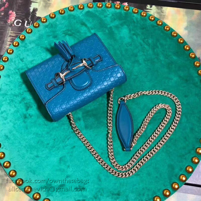 Gucci GG Guccissima Leather Mini Emily Crossbody Bag Blue 449636