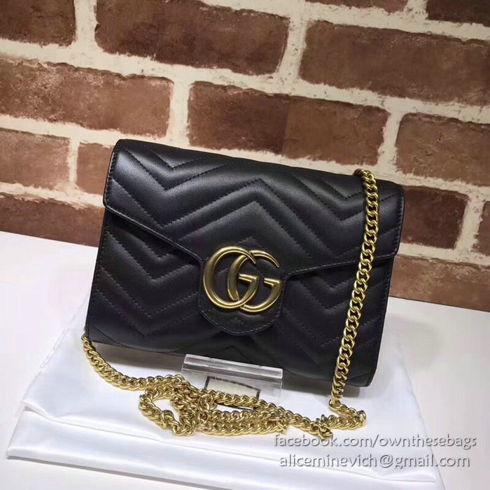 Gucci GG Marmont Leather Chain Wallet Black 474575