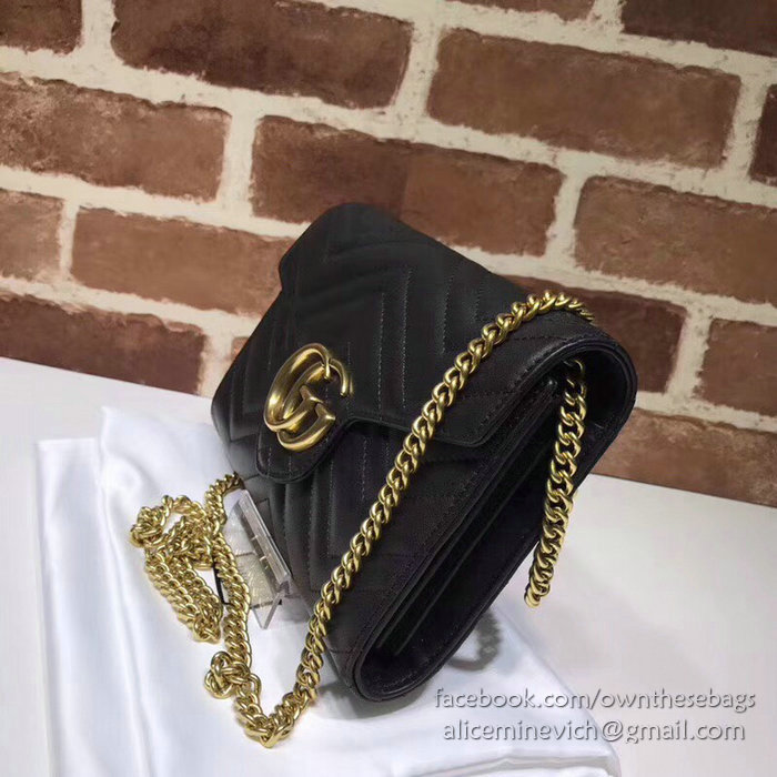 Gucci GG Marmont Leather Chain Wallet Black 474575