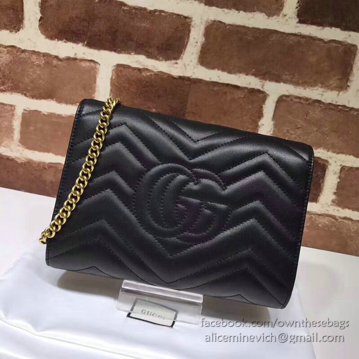 Gucci GG Marmont Leather Chain Wallet Black 474575