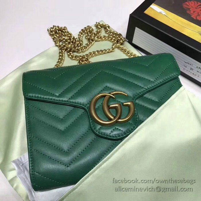 Gucci GG Marmont Leather Chain Wallet Green 474575