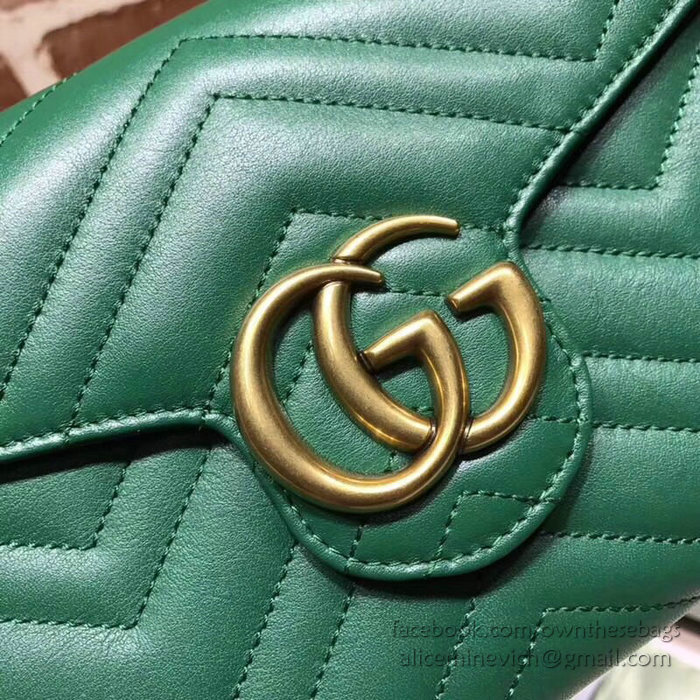 Gucci GG Marmont Leather Chain Wallet Green 474575