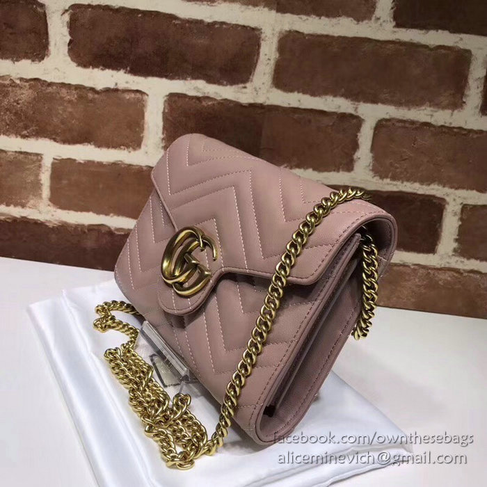 Gucci GG Marmont Leather Chain Wallet Nude 474575