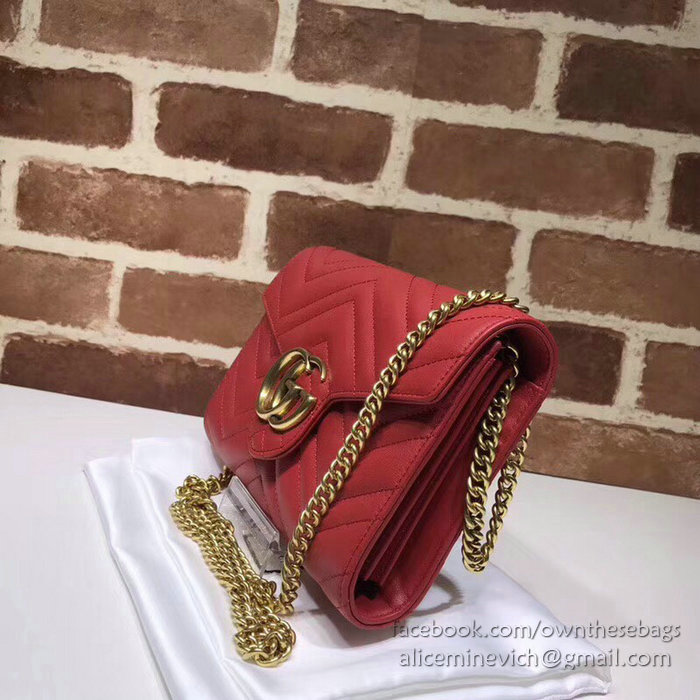 Gucci GG Marmont Leather Chain Wallet Red 474575